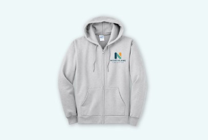 Custom imprinted Full-Zip Hooded Sweatshirt for Bend, OR with a local business logo