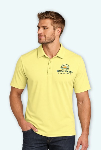 Custom imprinted Travis Matthew Polo for Bend, OR with a local business logo