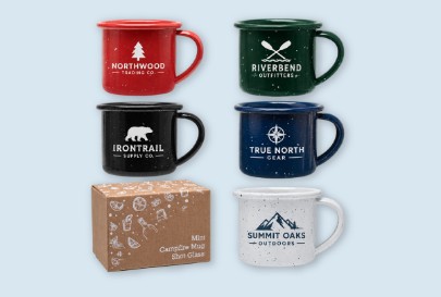 Custom imprinted Mug Shot Glass for Bend, OR with a local business logo