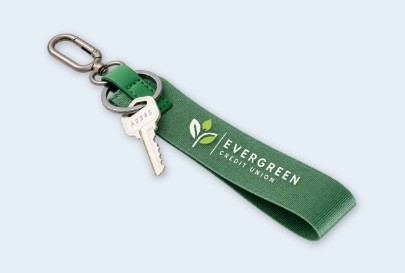 Custom imprinted Never Lost Keychain for Bend, OR with a local business logo